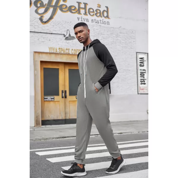 COOFANDY Mens Jumpsuit Onesie Rompers Drawtsring Hooded Full Zip One Piece Tracksuit with Pockets