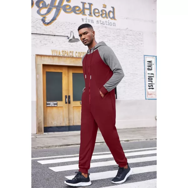 COOFANDY Mens Jumpsuit Onesie Rompers Drawtsring Hooded Full Zip One Piece Tracksuit with Pockets