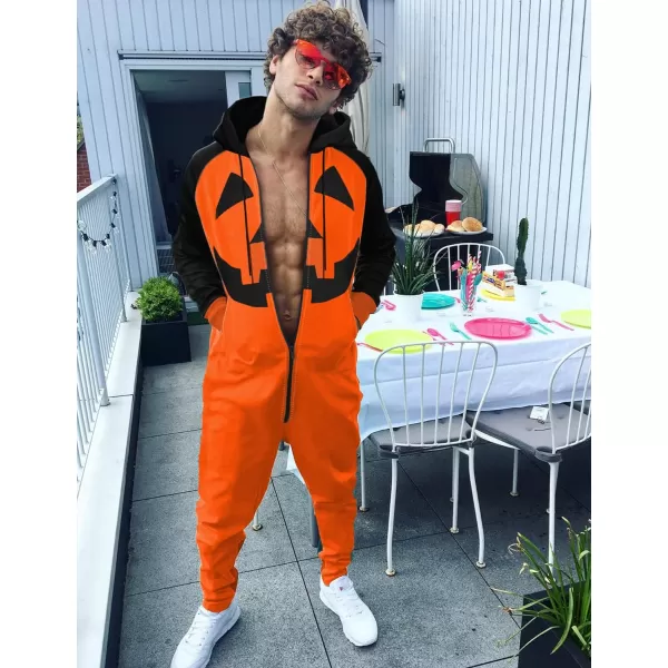 COOFANDY Mens Jumpsuit Onesie Rompers Drawtsring Hooded Full Zip One Piece Tracksuit with Pockets