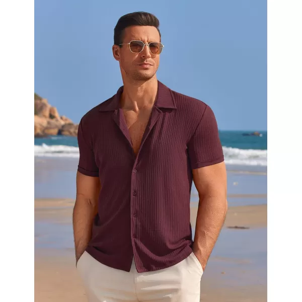 COOFANDY Mens Knit Button Down Shirt Short Sleeve Button Up Shirt Summer Casual Beach Tops