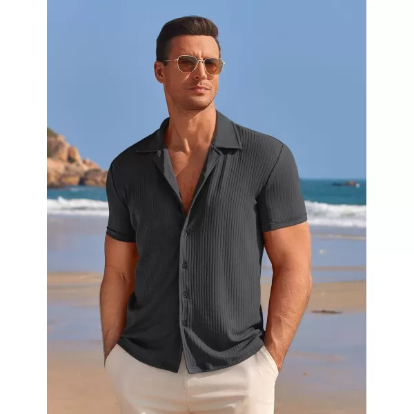 COOFANDY Mens Knit Button Down Shirt Short Sleeve Button Up Shirt Summer Casual Beach Tops