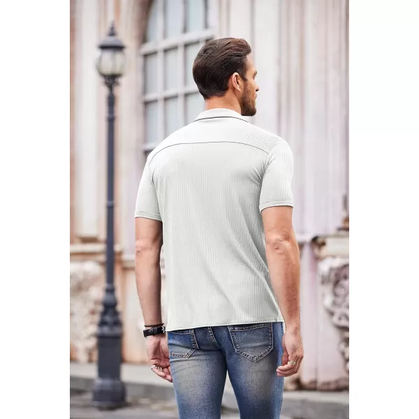 COOFANDY Mens Knit Button Down Shirt Short Sleeve Button Up Shirt Summer Casual Beach Tops