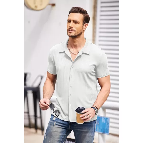 COOFANDY Mens Knit Button Down Shirt Short Sleeve Button Up Shirt Summer Casual Beach Tops