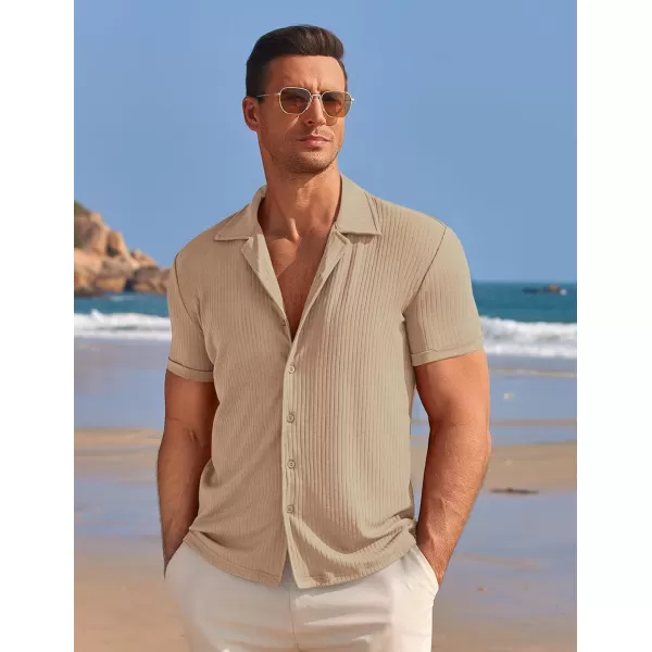 COOFANDY Mens Knit Button Down Shirt Short Sleeve Button Up Shirt Summer Casual Beach Tops