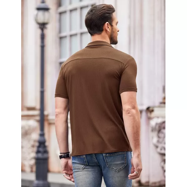 COOFANDY Mens Knit Button Down Shirt Short Sleeve Button Up Shirt Summer Casual Beach Tops
