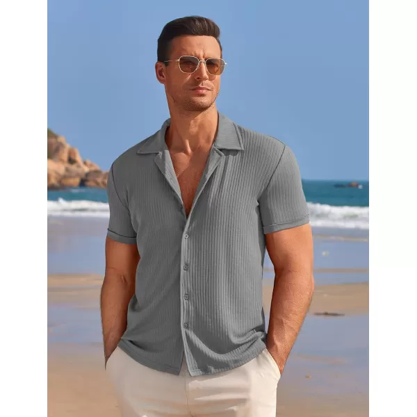 COOFANDY Mens Knit Button Down Shirt Short Sleeve Button Up Shirt Summer Casual Beach Tops