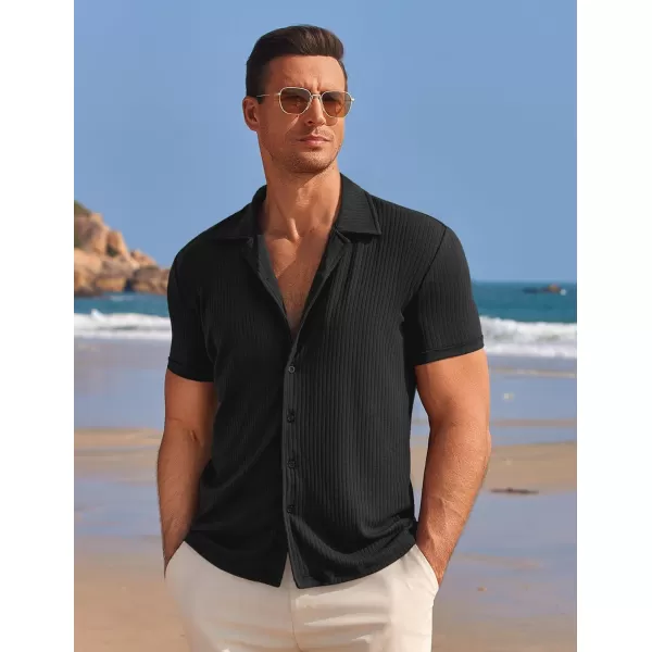 COOFANDY Mens Knit Button Down Shirt Short Sleeve Button Up Shirt Summer Casual Beach Tops