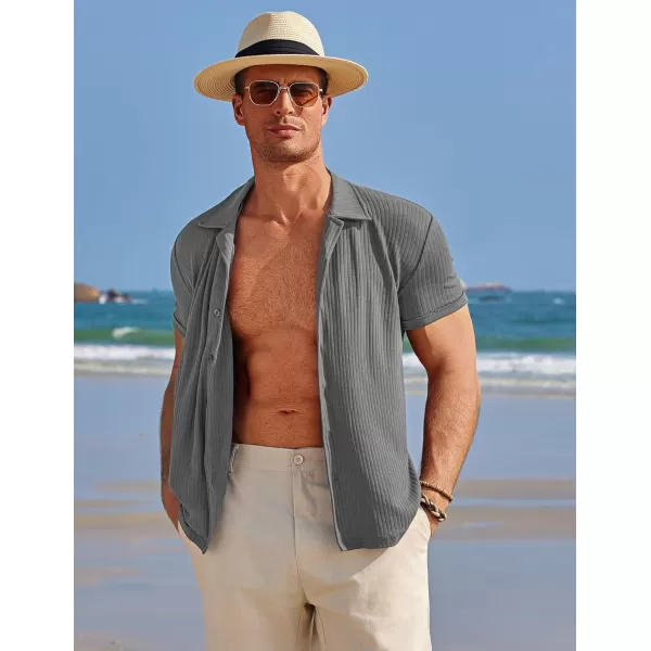 COOFANDY Mens Knit Button Down Shirt Short Sleeve Button Up Shirt Summer Casual Beach Tops