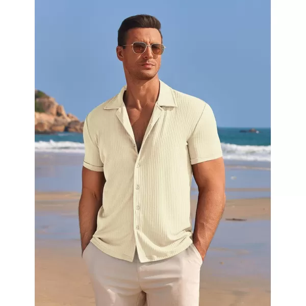 COOFANDY Mens Knit Button Down Shirt Short Sleeve Button Up Shirt Summer Casual Beach Tops