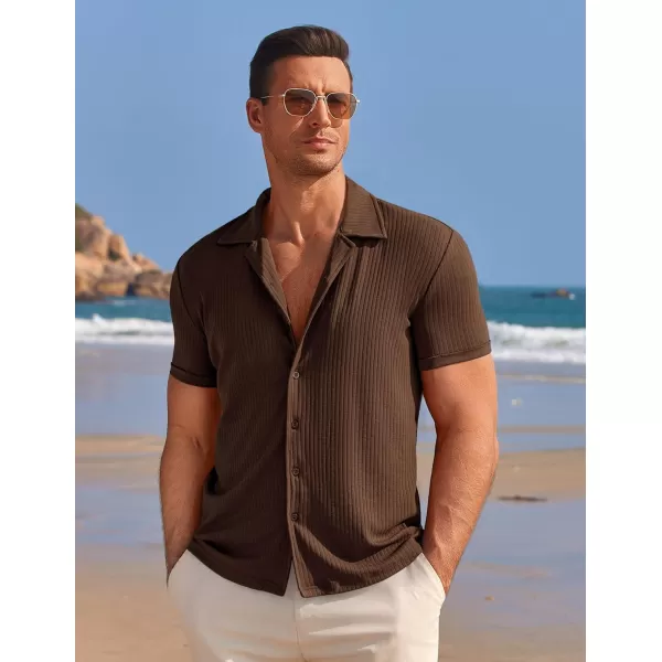 COOFANDY Mens Knit Button Down Shirt Short Sleeve Button Up Shirt Summer Casual Beach Tops