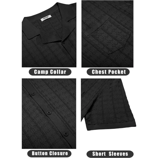 COOFANDY Men's Knit Button Down Shirt Short Sleeve Vintage Polo Shirts Summer Casual Beach Tops