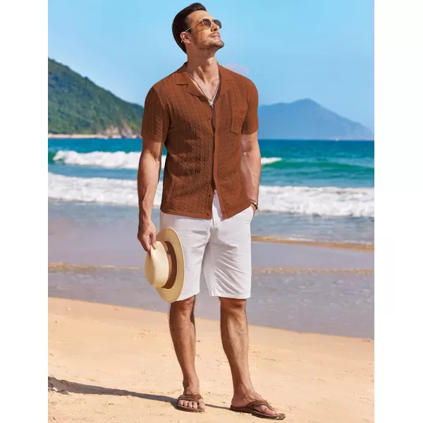 COOFANDY Men's Knit Button Down Shirt Short Sleeve Vintage Polo Shirts Summer Casual Beach Tops