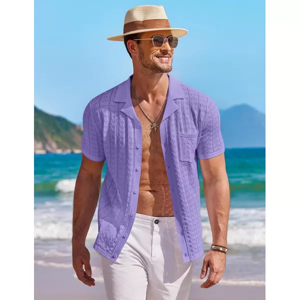 COOFANDY Men's Knit Button Down Shirt Short Sleeve Vintage Polo Shirts Summer Casual Beach Tops