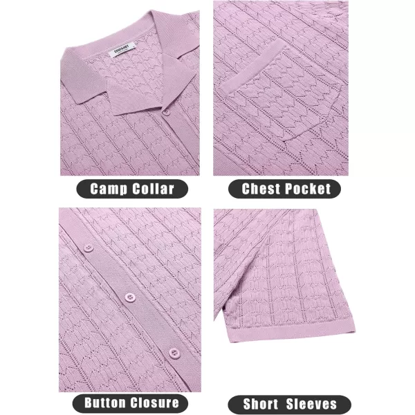 COOFANDY Men's Knit Button Down Shirt Short Sleeve Vintage Polo Shirts Summer Casual Beach Tops
