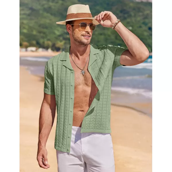 COOFANDY Men's Knit Button Down Shirt Short Sleeve Vintage Polo Shirts Summer Casual Beach Tops