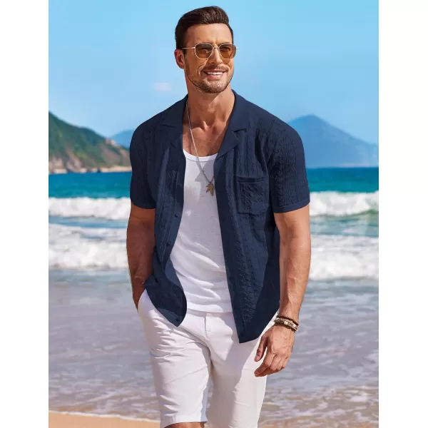 COOFANDY Men's Knit Button Down Shirt Short Sleeve Vintage Polo Shirts Summer Casual Beach Tops