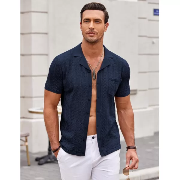 COOFANDY Men's Knit Button Down Shirt Short Sleeve Vintage Polo Shirts Summer Casual Beach Tops