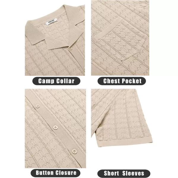 COOFANDY Men's Knit Button Down Shirt Short Sleeve Vintage Polo Shirts Summer Casual Beach Tops