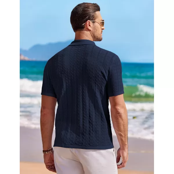 COOFANDY Men's Knit Button Down Shirt Short Sleeve Vintage Polo Shirts Summer Casual Beach Tops