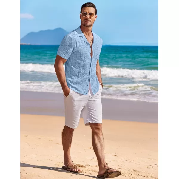 COOFANDY Men's Knit Button Down Shirt Short Sleeve Vintage Polo Shirts Summer Casual Beach Tops