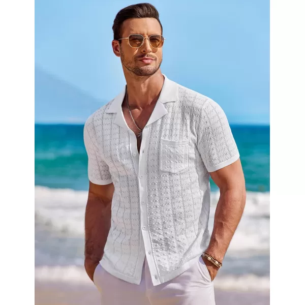 COOFANDY Men's Knit Button Down Shirt Short Sleeve Vintage Polo Shirts Summer Casual Beach Tops