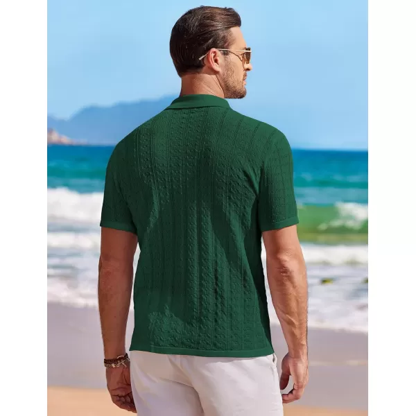COOFANDY Men's Knit Button Down Shirt Short Sleeve Vintage Polo Shirts Summer Casual Beach Tops