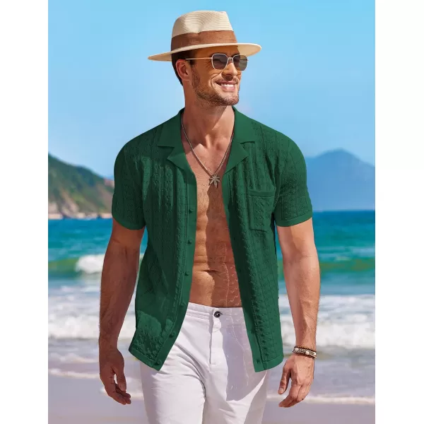 COOFANDY Men's Knit Button Down Shirt Short Sleeve Vintage Polo Shirts Summer Casual Beach Tops