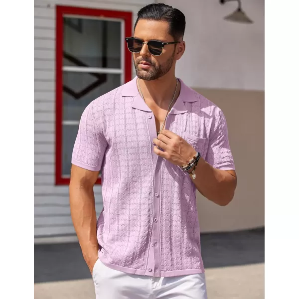 COOFANDY Men's Knit Button Down Shirt Short Sleeve Vintage Polo Shirts Summer Casual Beach Tops