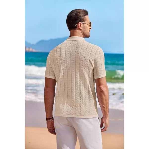 COOFANDY Men's Knit Button Down Shirt Short Sleeve Vintage Polo Shirts Summer Casual Beach Tops