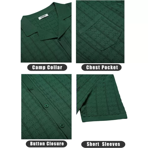 COOFANDY Men's Knit Button Down Shirt Short Sleeve Vintage Polo Shirts Summer Casual Beach Tops