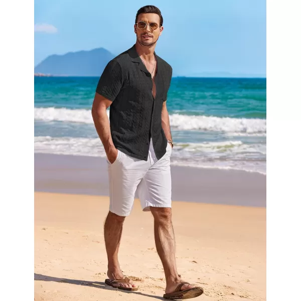 COOFANDY Men's Knit Button Down Shirt Short Sleeve Vintage Polo Shirts Summer Casual Beach Tops