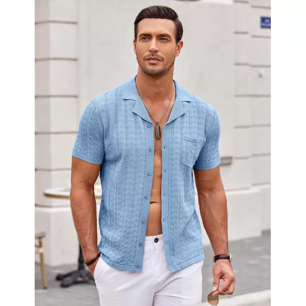 COOFANDY Men's Knit Button Down Shirt Short Sleeve Vintage Polo Shirts Summer Casual Beach Tops