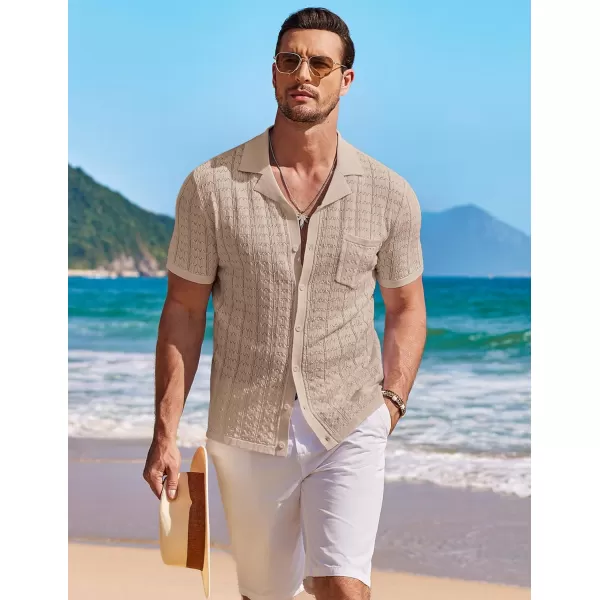 COOFANDY Men's Knit Button Down Shirt Short Sleeve Vintage Polo Shirts Summer Casual Beach Tops