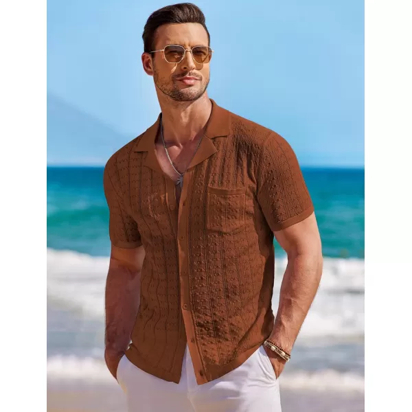 COOFANDY Men's Knit Button Down Shirt Short Sleeve Vintage Polo Shirts Summer Casual Beach Tops