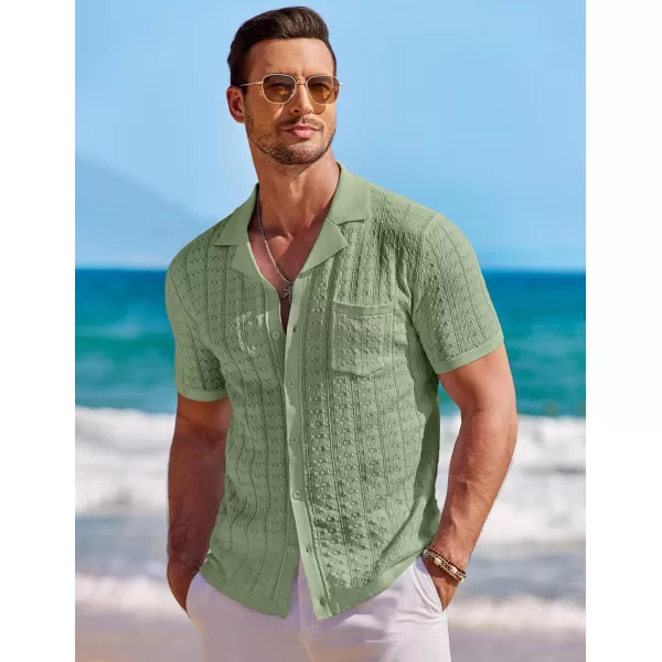 COOFANDY Men's Knit Button Down Shirt Short Sleeve Vintage Polo Shirts Summer Casual Beach Tops