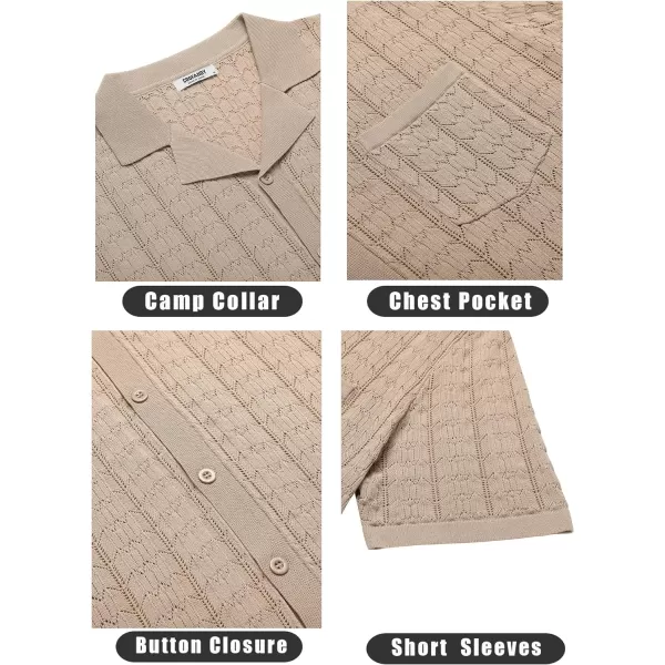 COOFANDY Men's Knit Button Down Shirt Short Sleeve Vintage Polo Shirts Summer Casual Beach Tops