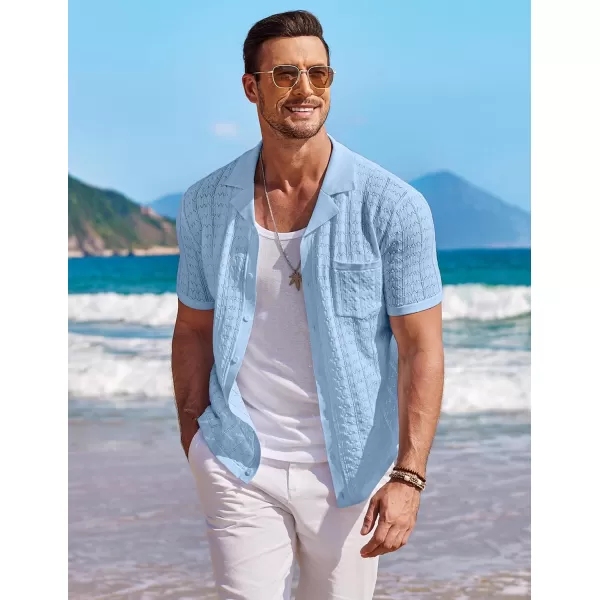 COOFANDY Men's Knit Button Down Shirt Short Sleeve Vintage Polo Shirts Summer Casual Beach Tops
