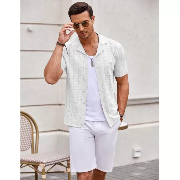 COOFANDY Men's Knit Button Down Shirt Short Sleeve Vintage Polo Shirts Summer Casual Beach Tops