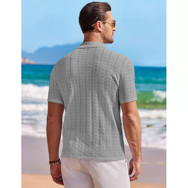 COOFANDY Men's Knit Button Down Shirt Short Sleeve Vintage Polo Shirts Summer Casual Beach Tops