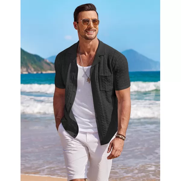 COOFANDY Men's Knit Button Down Shirt Short Sleeve Vintage Polo Shirts Summer Casual Beach Tops