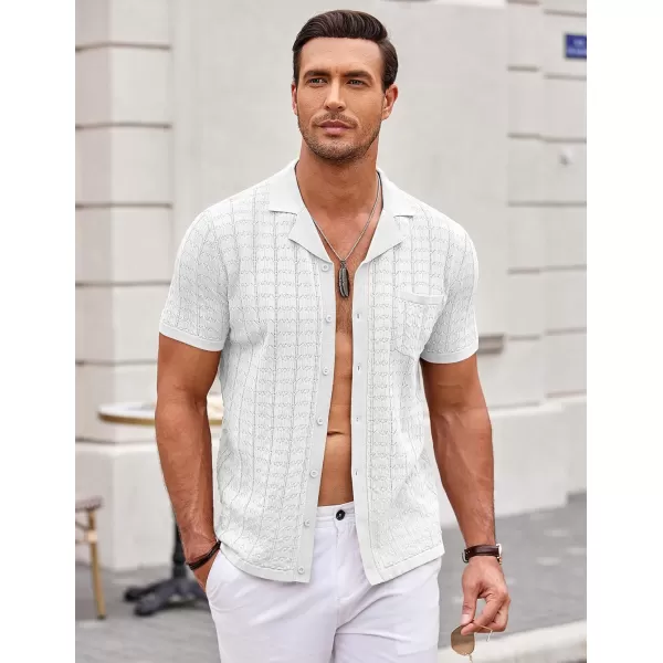 COOFANDY Men's Knit Button Down Shirt Short Sleeve Vintage Polo Shirts Summer Casual Beach Tops