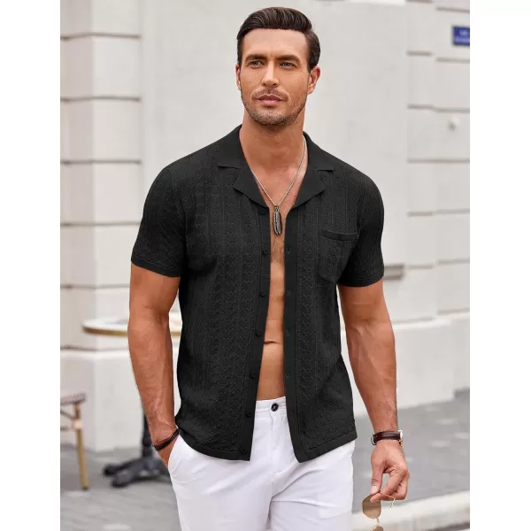 COOFANDY Men's Knit Button Down Shirt Short Sleeve Vintage Polo Shirts Summer Casual Beach Tops