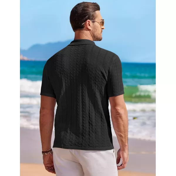 COOFANDY Men's Knit Button Down Shirt Short Sleeve Vintage Polo Shirts Summer Casual Beach Tops