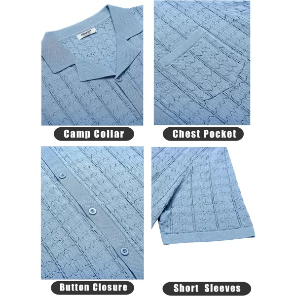 COOFANDY Men's Knit Button Down Shirt Short Sleeve Vintage Polo Shirts Summer Casual Beach Tops