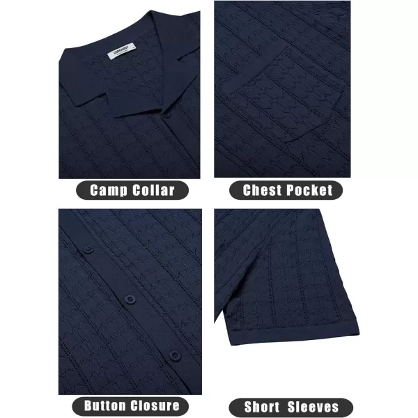 COOFANDY Men's Knit Button Down Shirt Short Sleeve Vintage Polo Shirts Summer Casual Beach Tops