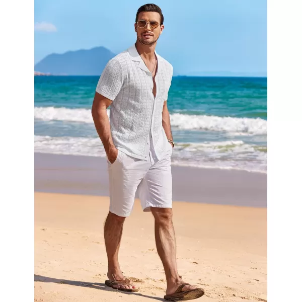 COOFANDY Men's Knit Button Down Shirt Short Sleeve Vintage Polo Shirts Summer Casual Beach Tops