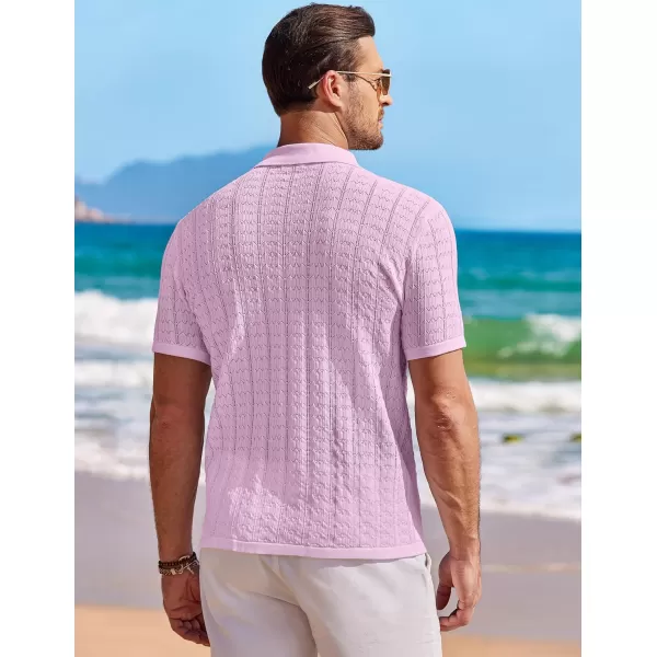 COOFANDY Men's Knit Button Down Shirt Short Sleeve Vintage Polo Shirts Summer Casual Beach Tops
