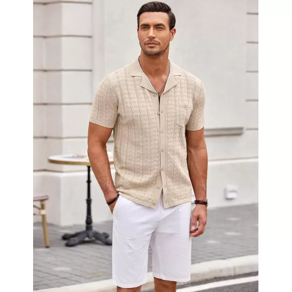 COOFANDY Men's Knit Button Down Shirt Short Sleeve Vintage Polo Shirts Summer Casual Beach Tops
