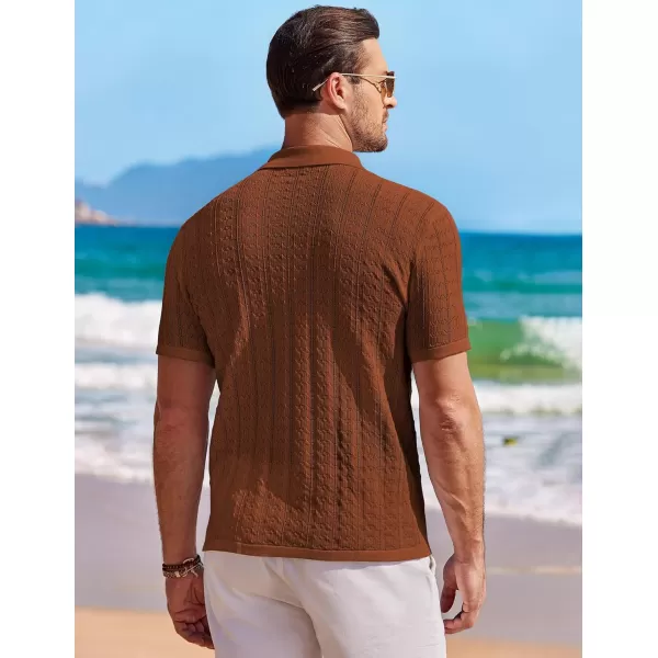 COOFANDY Men's Knit Button Down Shirt Short Sleeve Vintage Polo Shirts Summer Casual Beach Tops