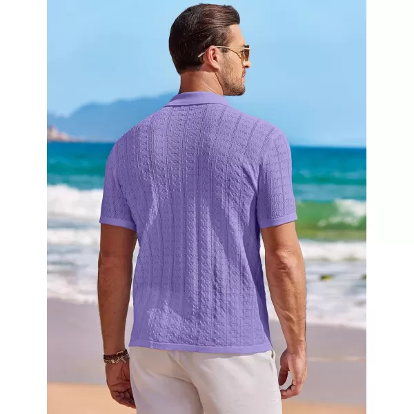 COOFANDY Men's Knit Button Down Shirt Short Sleeve Vintage Polo Shirts Summer Casual Beach Tops